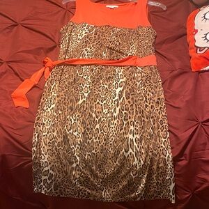 New York & Company Animal Print Mini Dress with Bold Orange